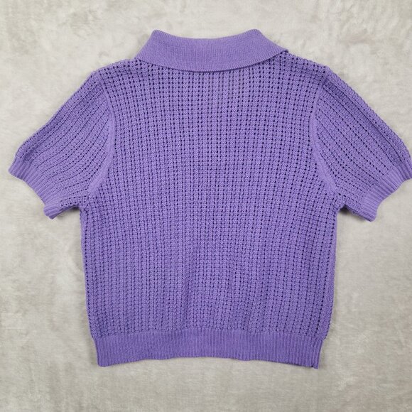 Talbots Purple Pointelle Knit Preppy Polo Collar Top Womens Size Lp - Picture 2 of 6
